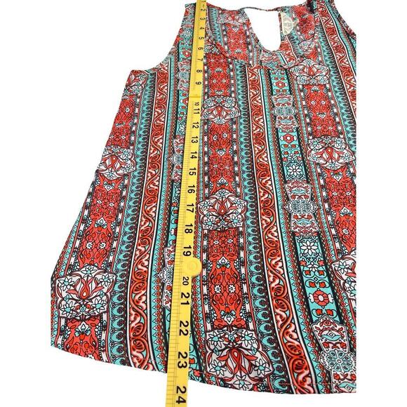 Pink Rose Sleeveless Boho Print Blouse with Keyhole Back – Size Small - Picture 7 of 10